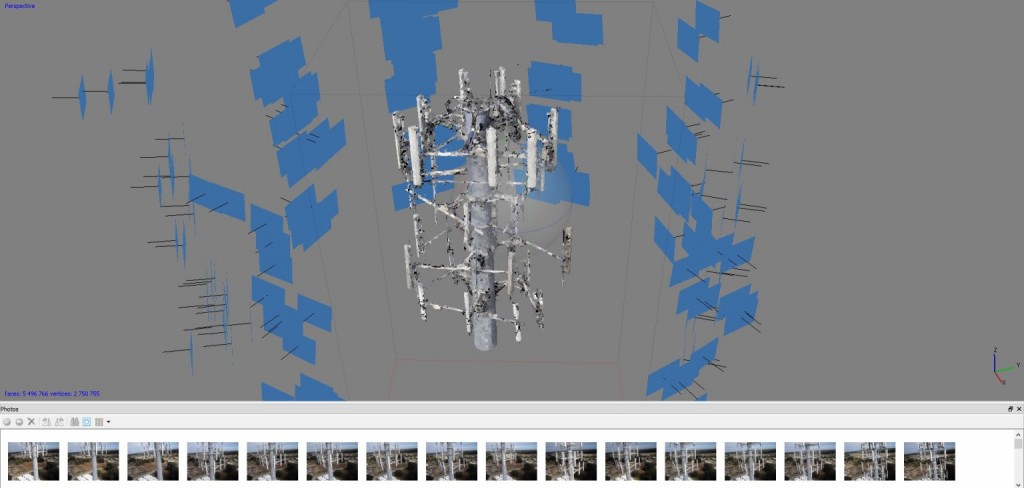 spatial distribution of Micro Aerial Projects UAV acquired images to produce a 3-D model of the antenna cluster on a cell phone tower, central Florida, USA