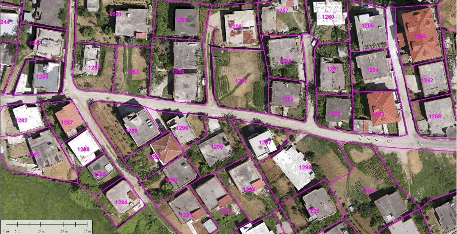  cadastral boundary layer on uav orthophoto generated by Micro Aerial Projects, a uav mapping company