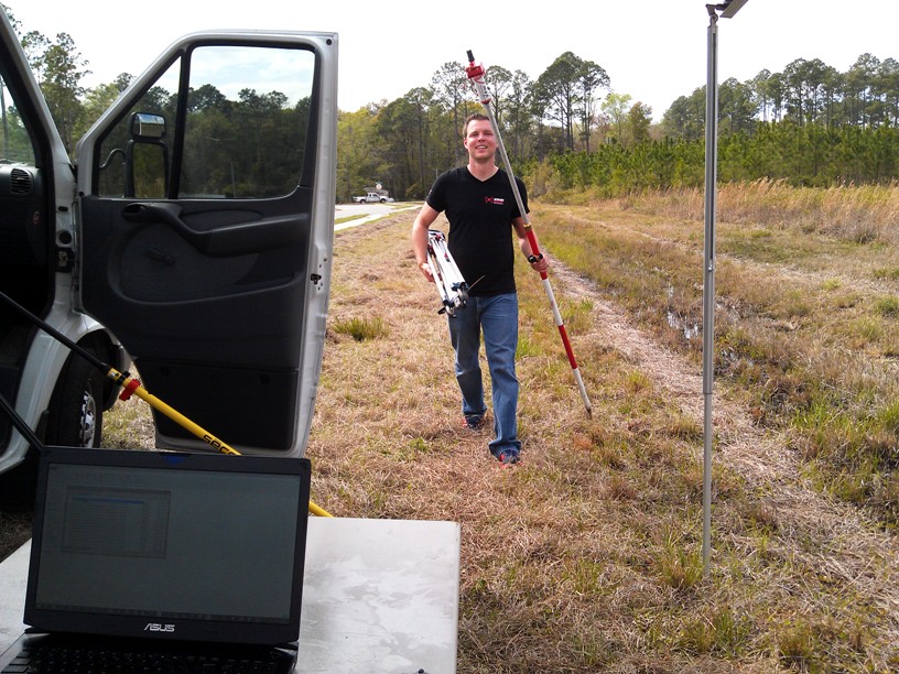 The v-map system used as a rover for rapid and precise survey of ground control points.